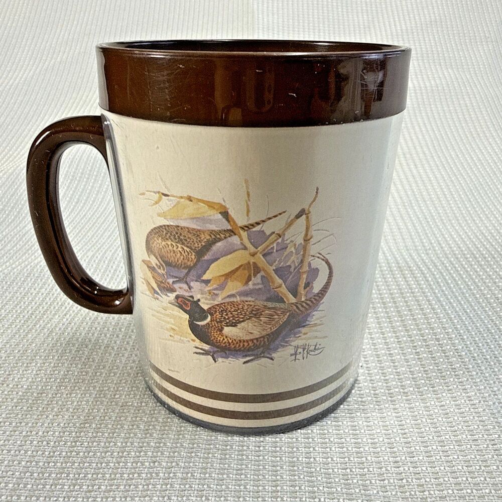Vintage 1978 Ring Necked Pheasant Bird Thermo-Serv Coffee Cup Mug - Made in USA